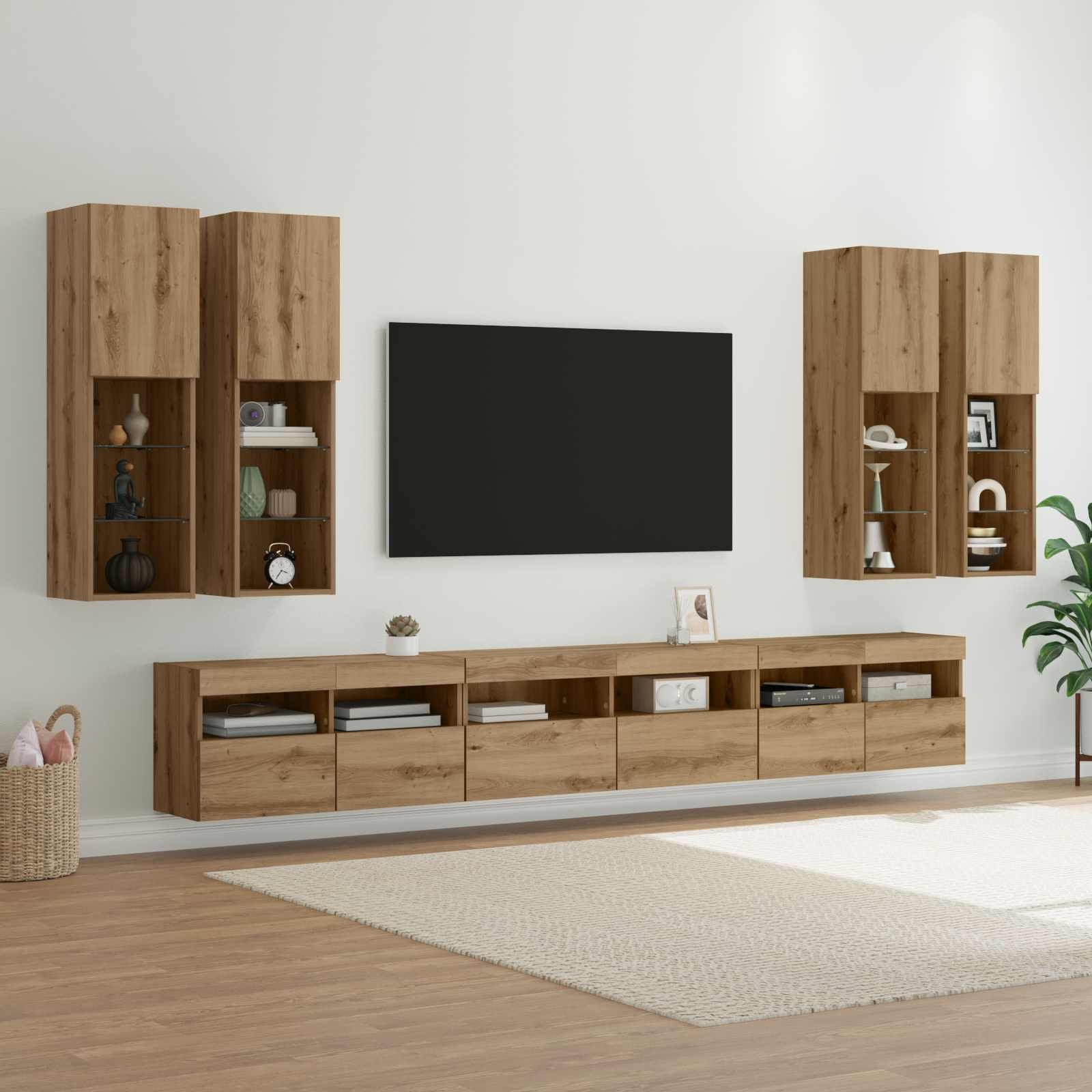 Ensemble de meuble TV mural 7 pc Chêne artisanal