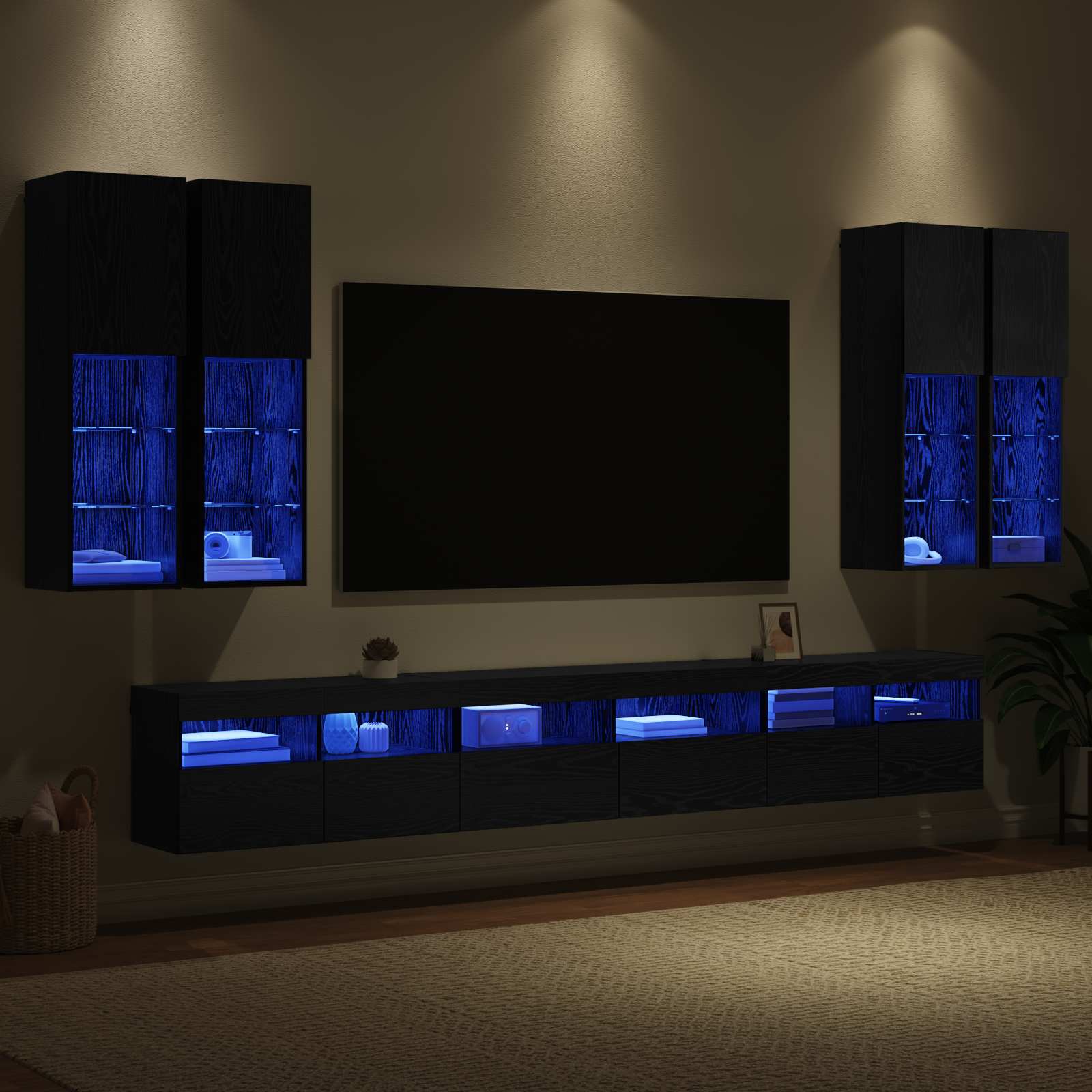 Ensemble de meuble TV mural 7 pc Chêne noir Bois d'ingénierie