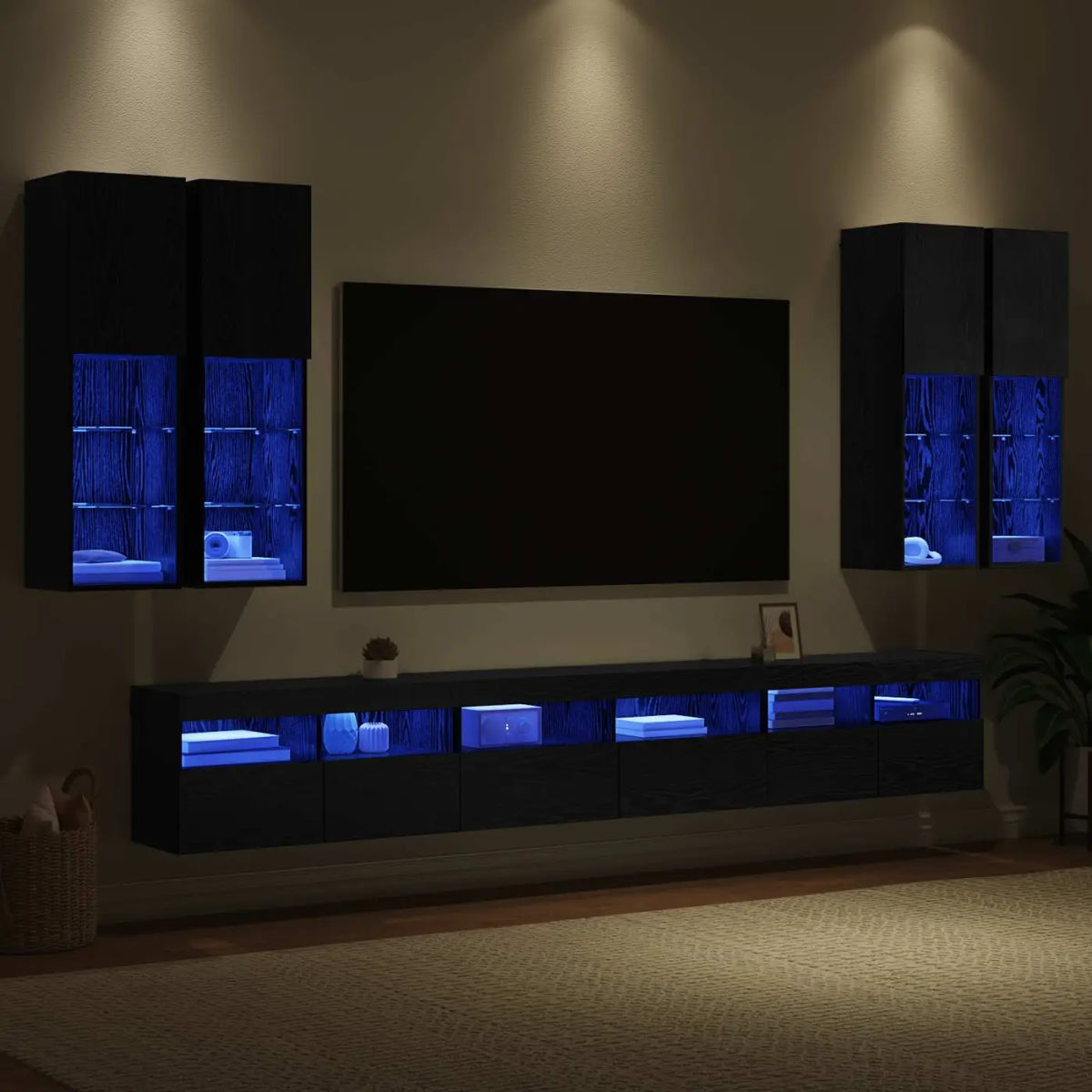 Ensemble de meuble TV mural 7 pc Chêne noir Bois d’ingénierie - XIOS