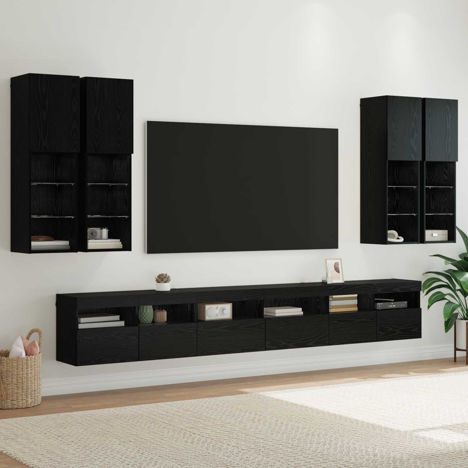 Ensemble de meuble TV mural 7 pc Chêne noir Bois d'ingénierie