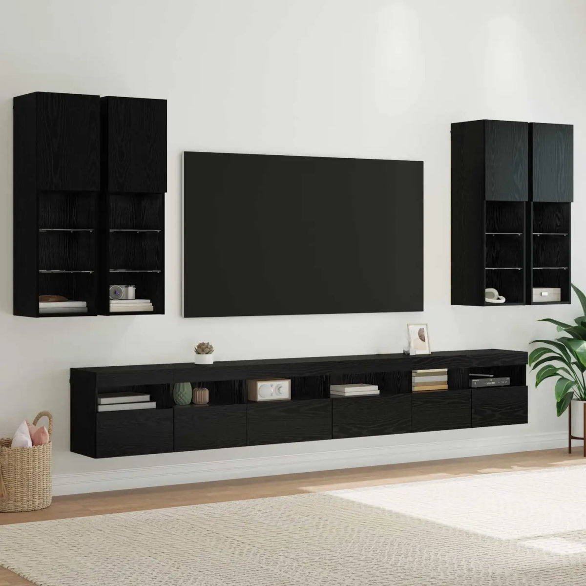 Ensemble de meuble TV mural 7 pc Chêne noir Bois d’ingénierie - XIOS