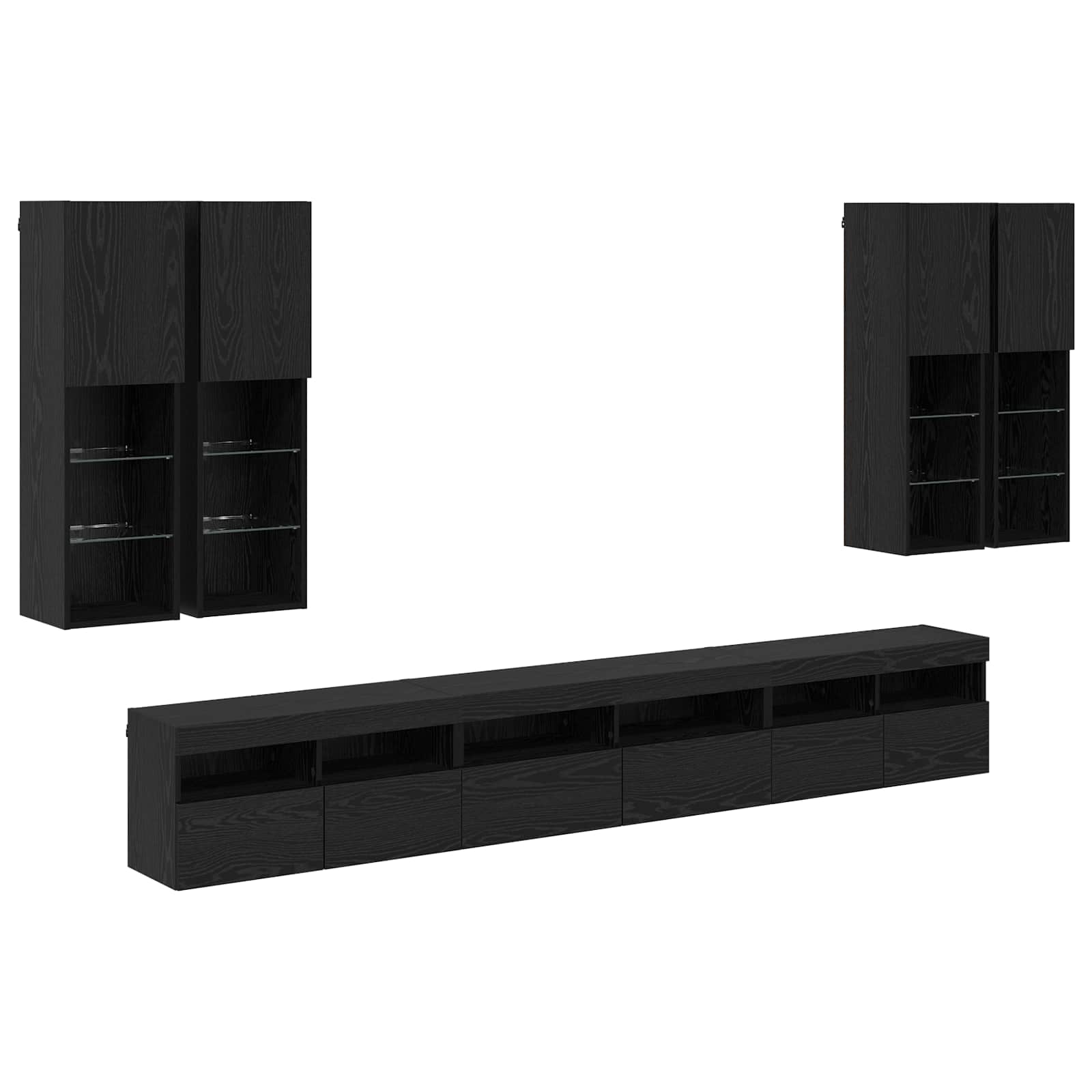 Ensemble de meuble TV mural 7 pc Chêne noir Bois d'ingénierie