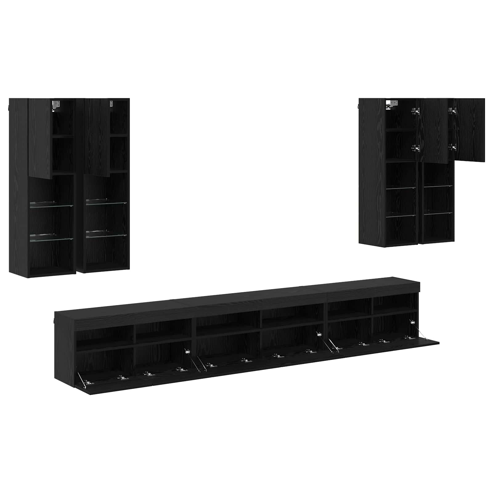 Ensemble de meuble TV mural 7 pc Chêne noir Bois d'ingénierie
