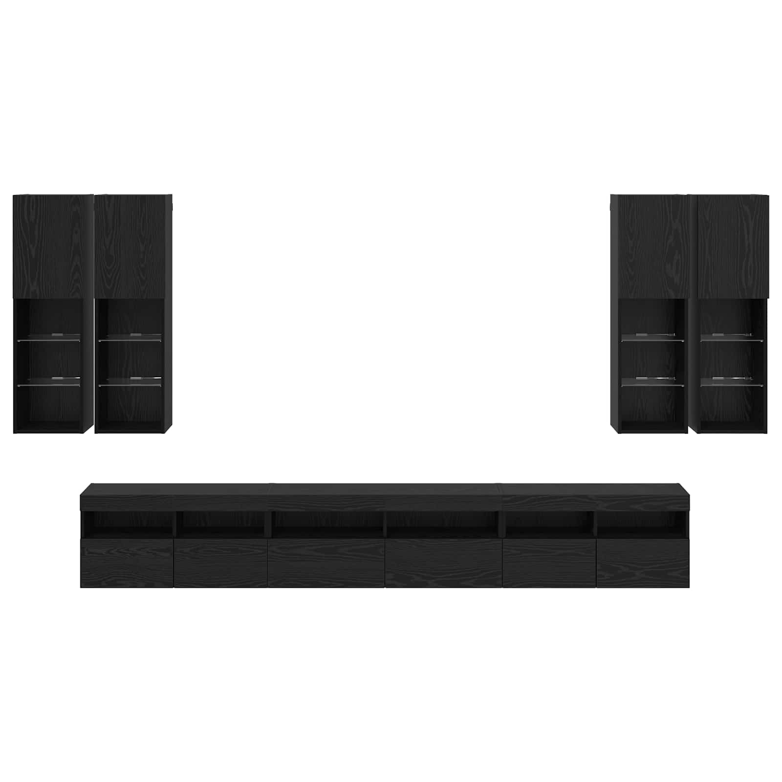 Ensemble de meuble TV mural 7 pc Chêne noir Bois d'ingénierie