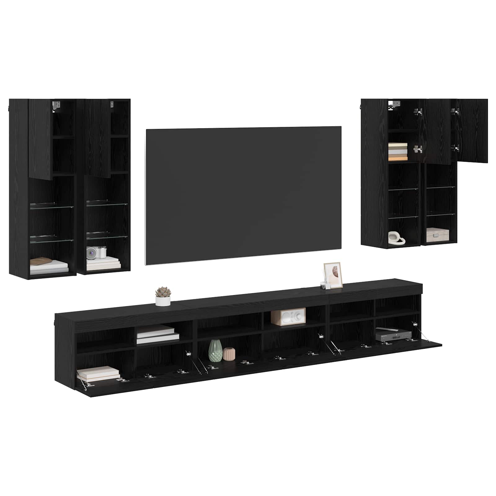 Ensemble de meuble TV mural 7 pc Chêne noir Bois d'ingénierie