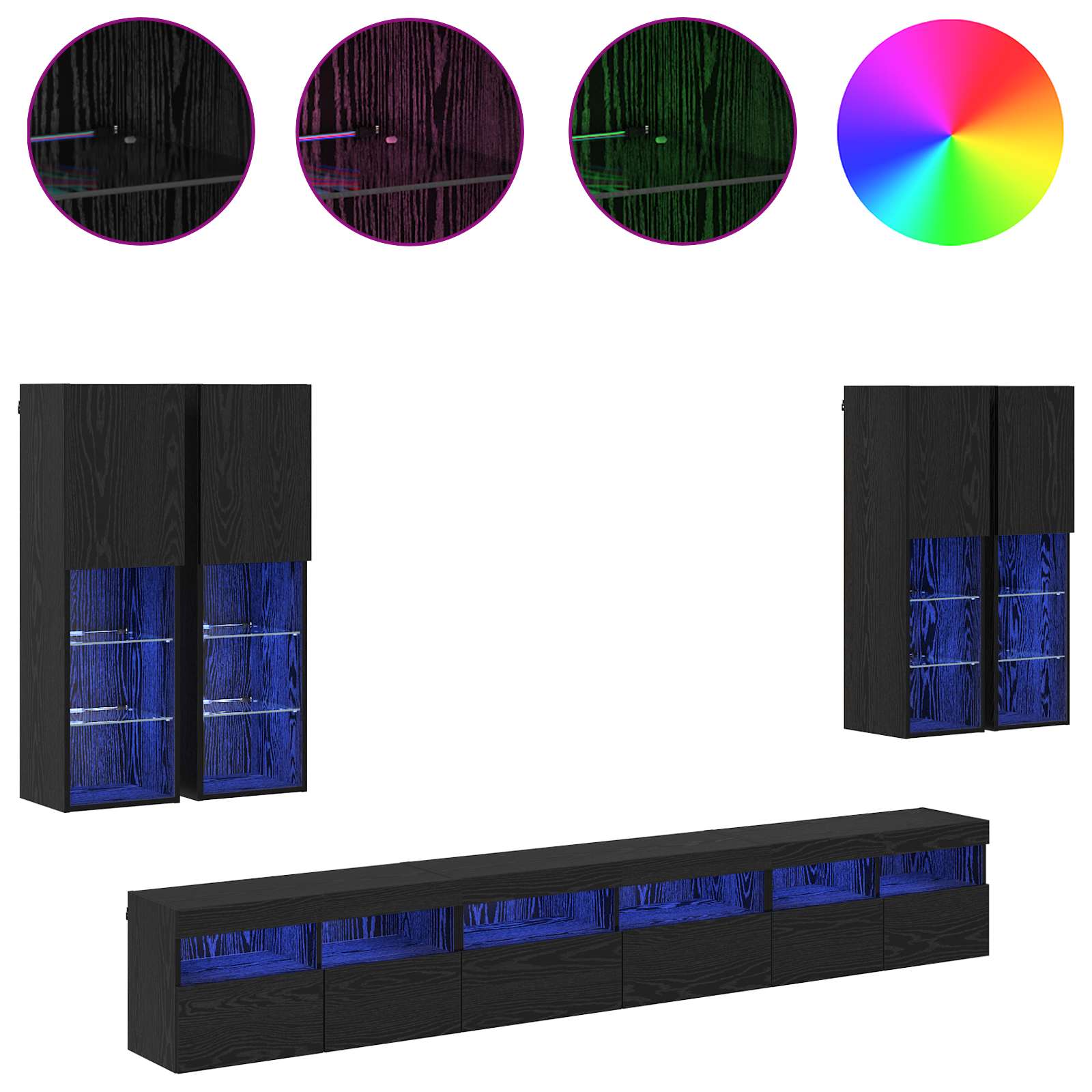 Ensemble de meuble TV mural 7 pc Chêne noir Bois d'ingénierie