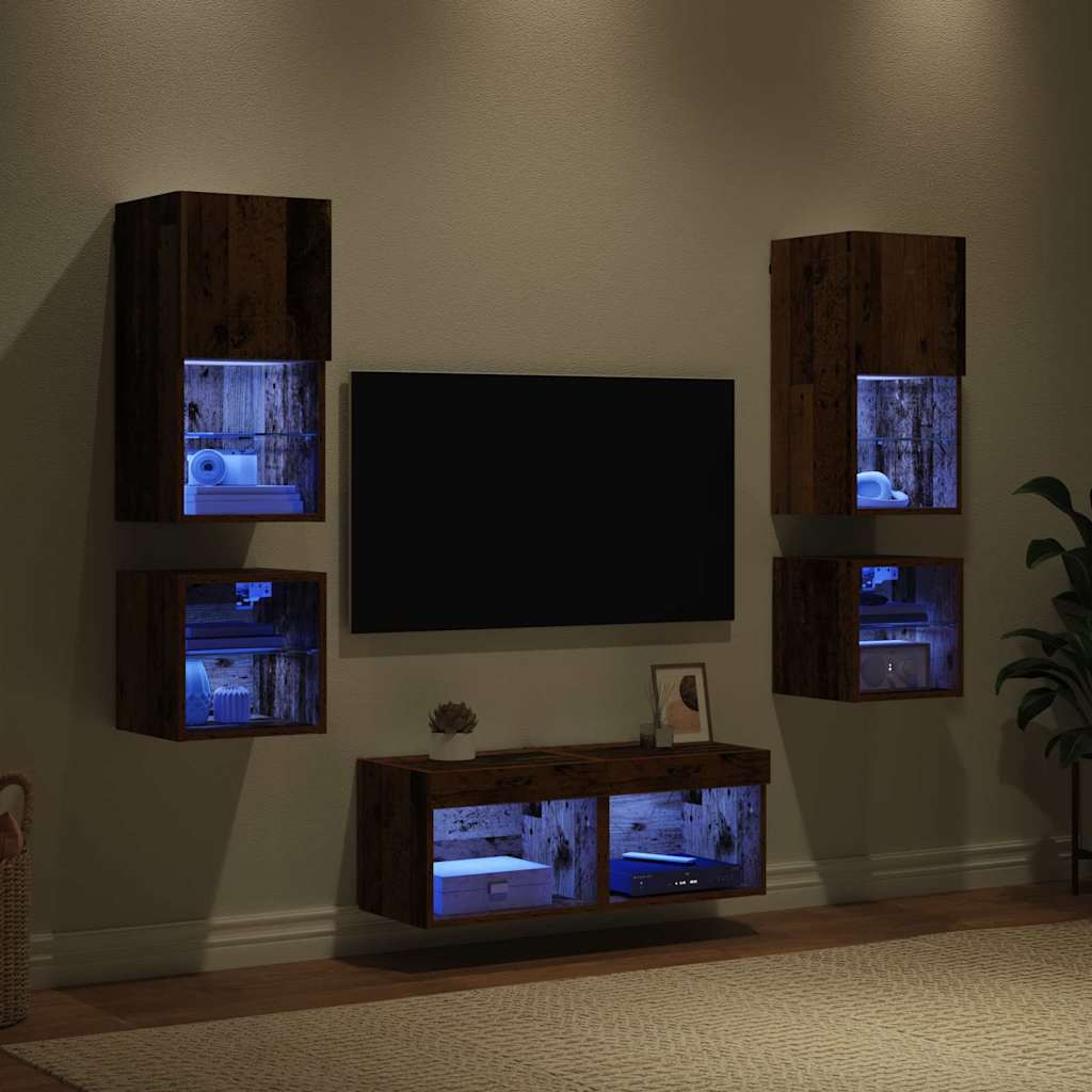 Meubles TV muraux 8 pc Bois ancien Bois d'ingénierie