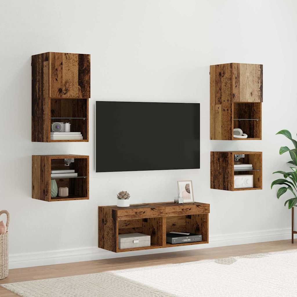 Meubles TV muraux 8 pc Bois ancien Bois d'ingénierie