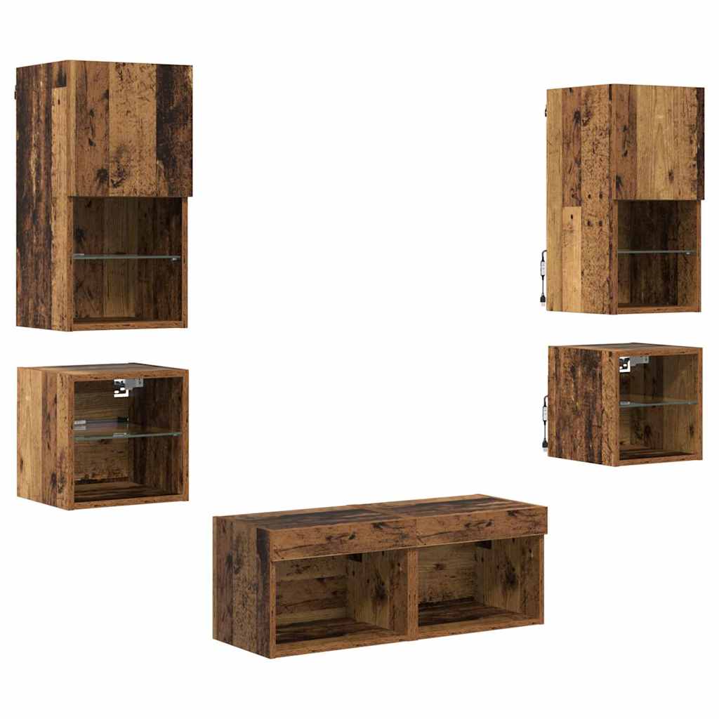 Meubles TV muraux 8 pc Bois ancien Bois d'ingénierie