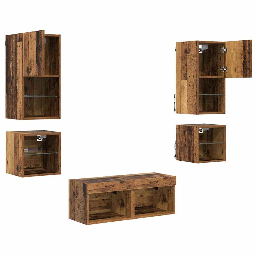 Meubles TV muraux 8 pc Bois ancien Bois d'ingénierie
