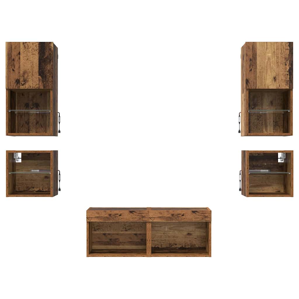 Meubles TV muraux 8 pc Bois ancien Bois d'ingénierie