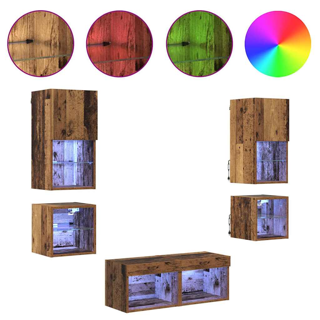 Meubles TV muraux 8 pc Bois ancien Bois d'ingénierie