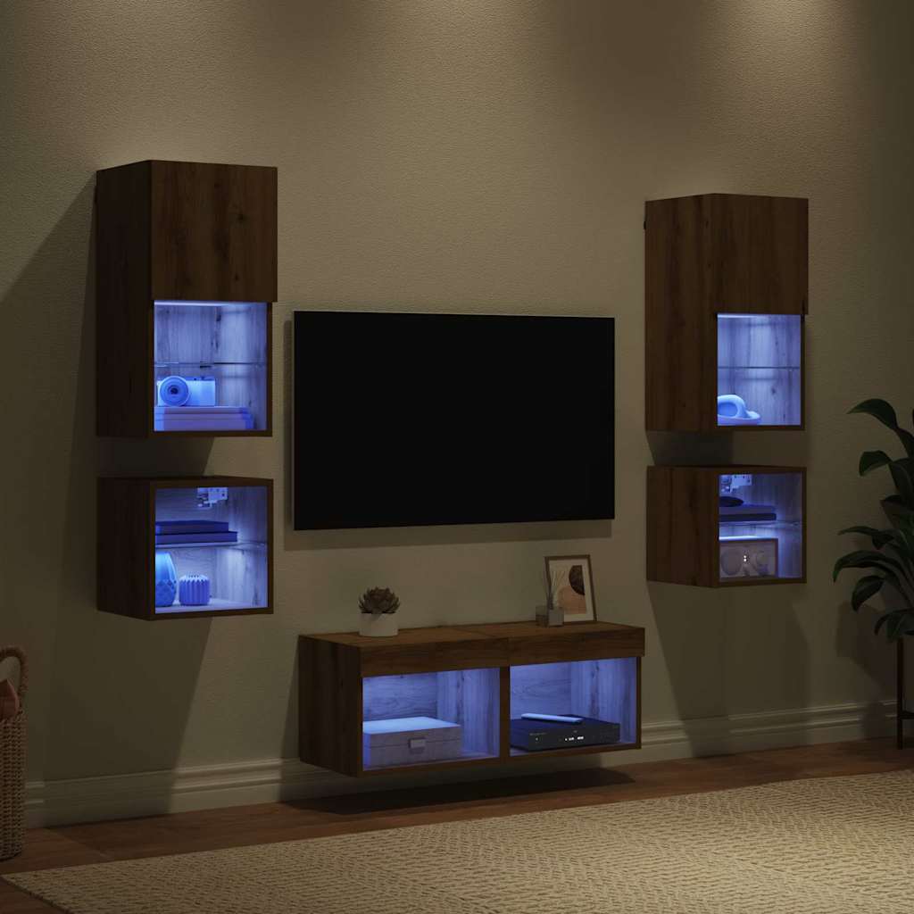 Meubles TV muraux 8 pc Chêne artisanal Bois d'ingénierie