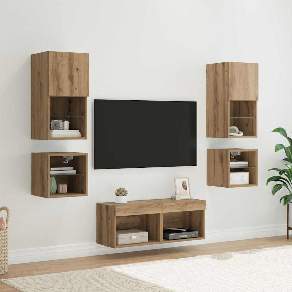 Meubles TV muraux 8 pc Chêne artisanal Bois d'ingénierie