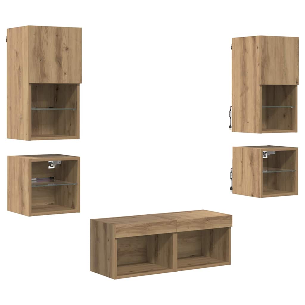 Meubles TV muraux 8 pc Chêne artisanal Bois d'ingénierie
