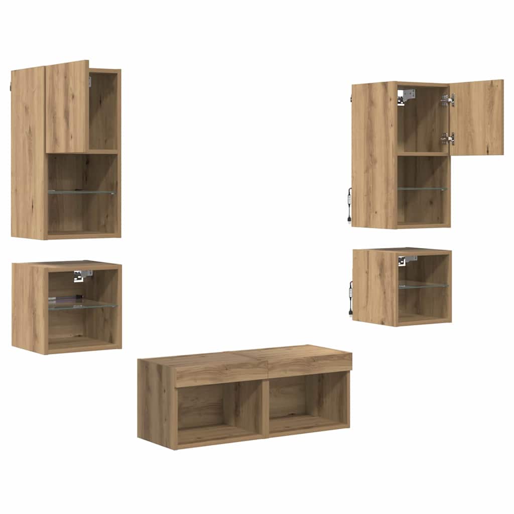 Meubles TV muraux 8 pc Chêne artisanal Bois d'ingénierie