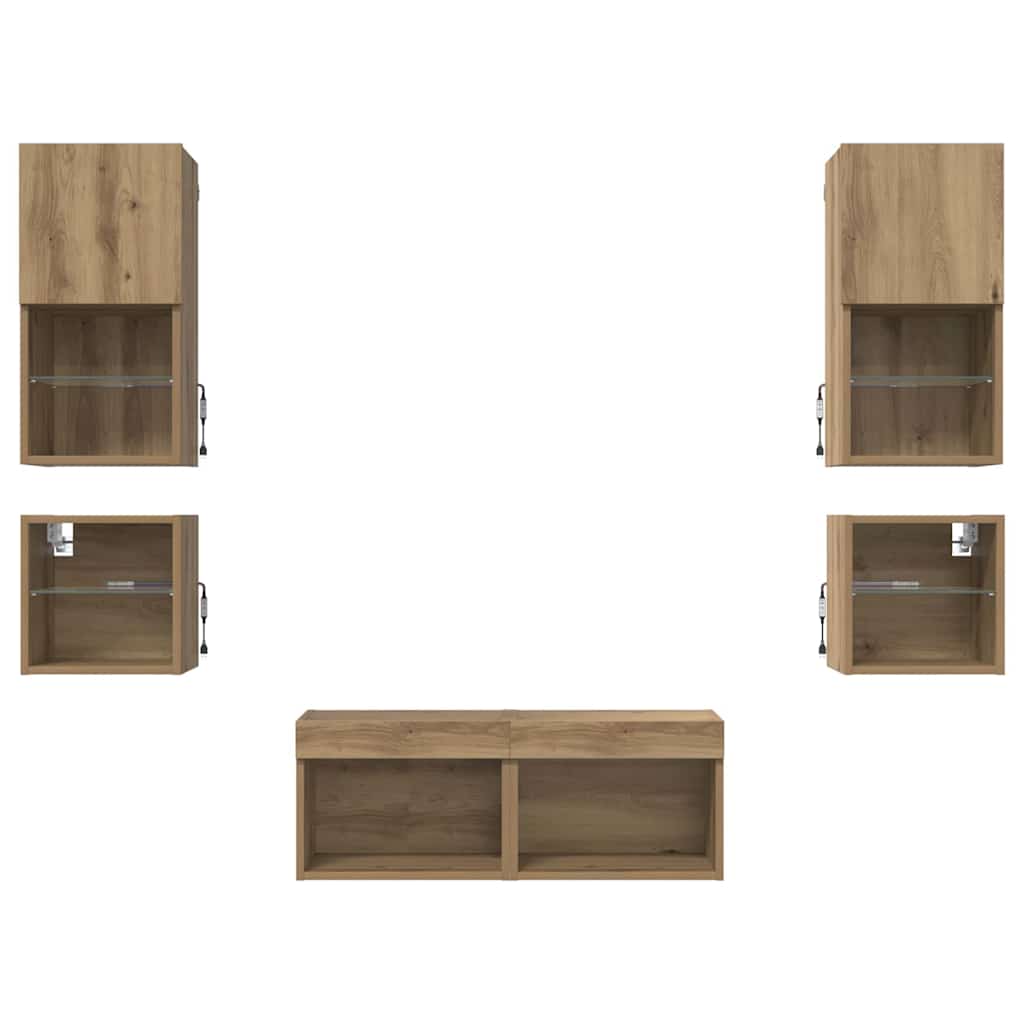 Meubles TV muraux 8 pc Chêne artisanal Bois d'ingénierie