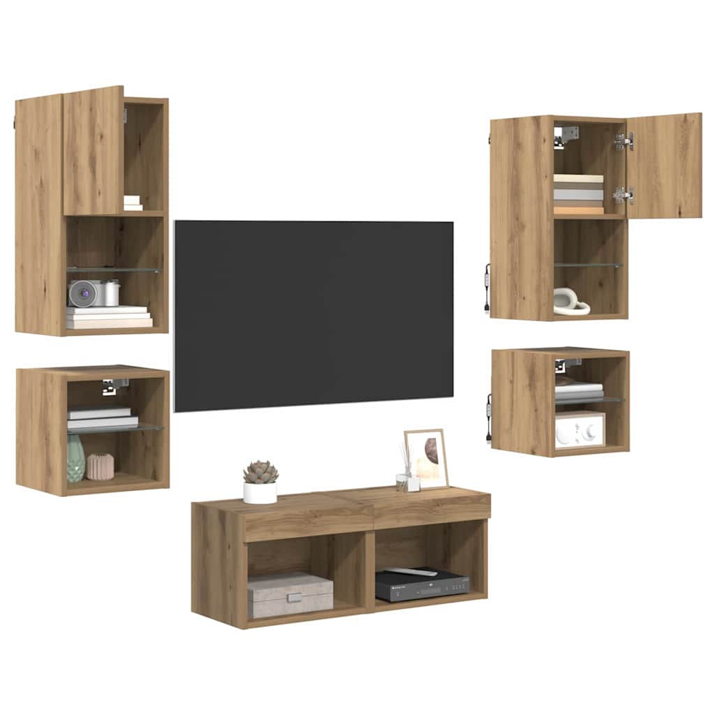 Meubles TV muraux 8 pcs Chêne artisanal Bois d'ingénierie - XIOS