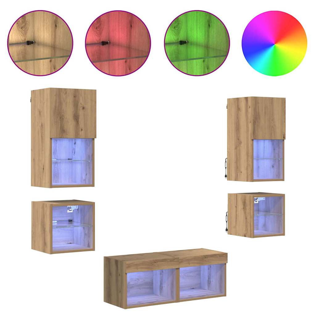 Meubles TV muraux 8 pcs Chêne artisanal Bois d'ingénierie - XIOS