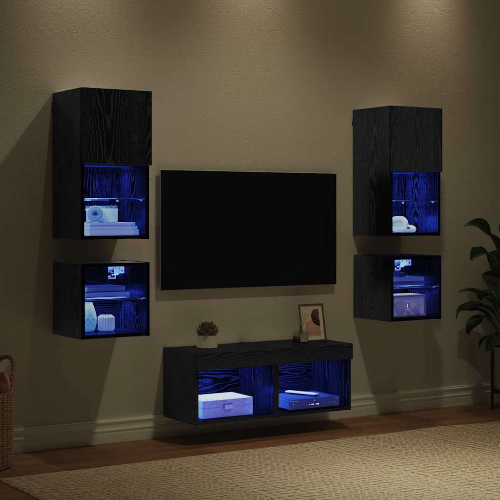 Meubles TV muraux 8 pcs Chêne noir Bois d'ingénierie - XIOS