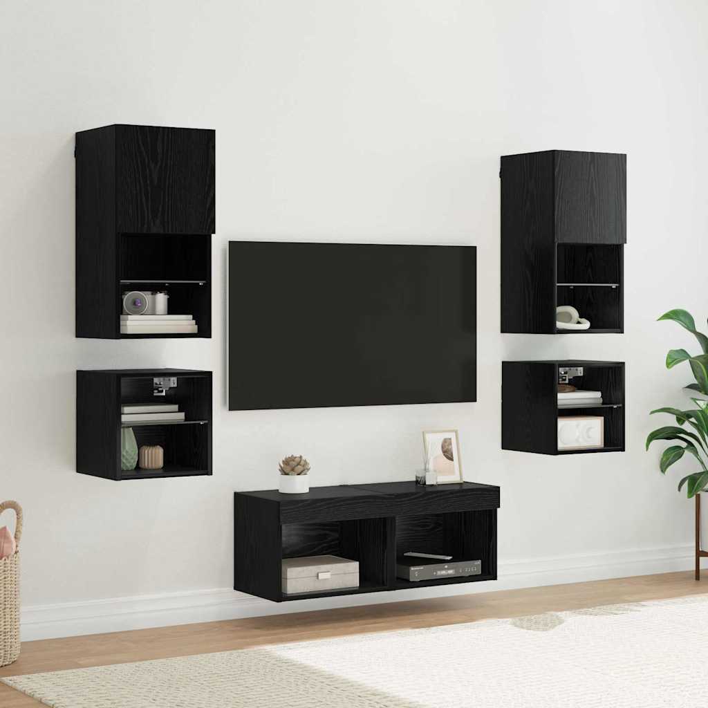 Meubles TV muraux 8 pcs Chêne noir Bois d'ingénierie - XIOS