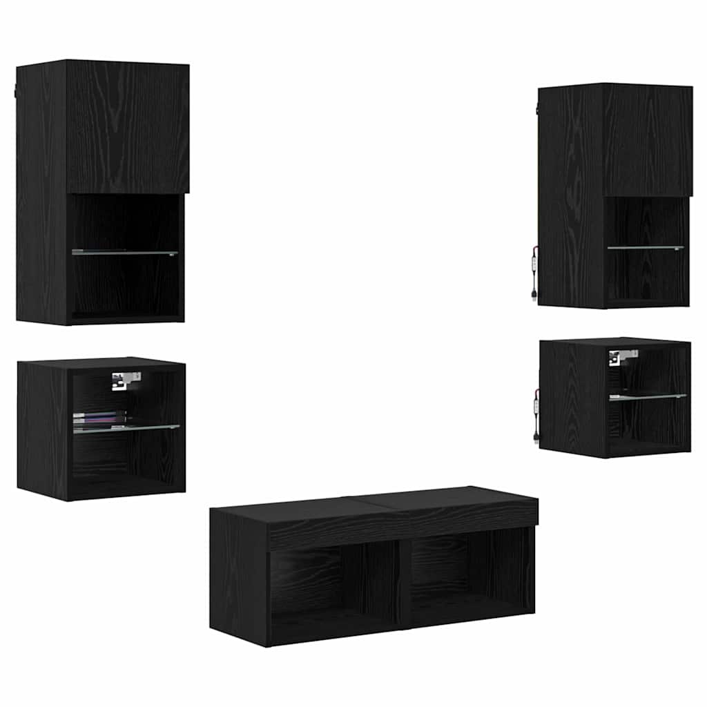 Meubles TV muraux 8 pcs Chêne noir Bois d'ingénierie - XIOS