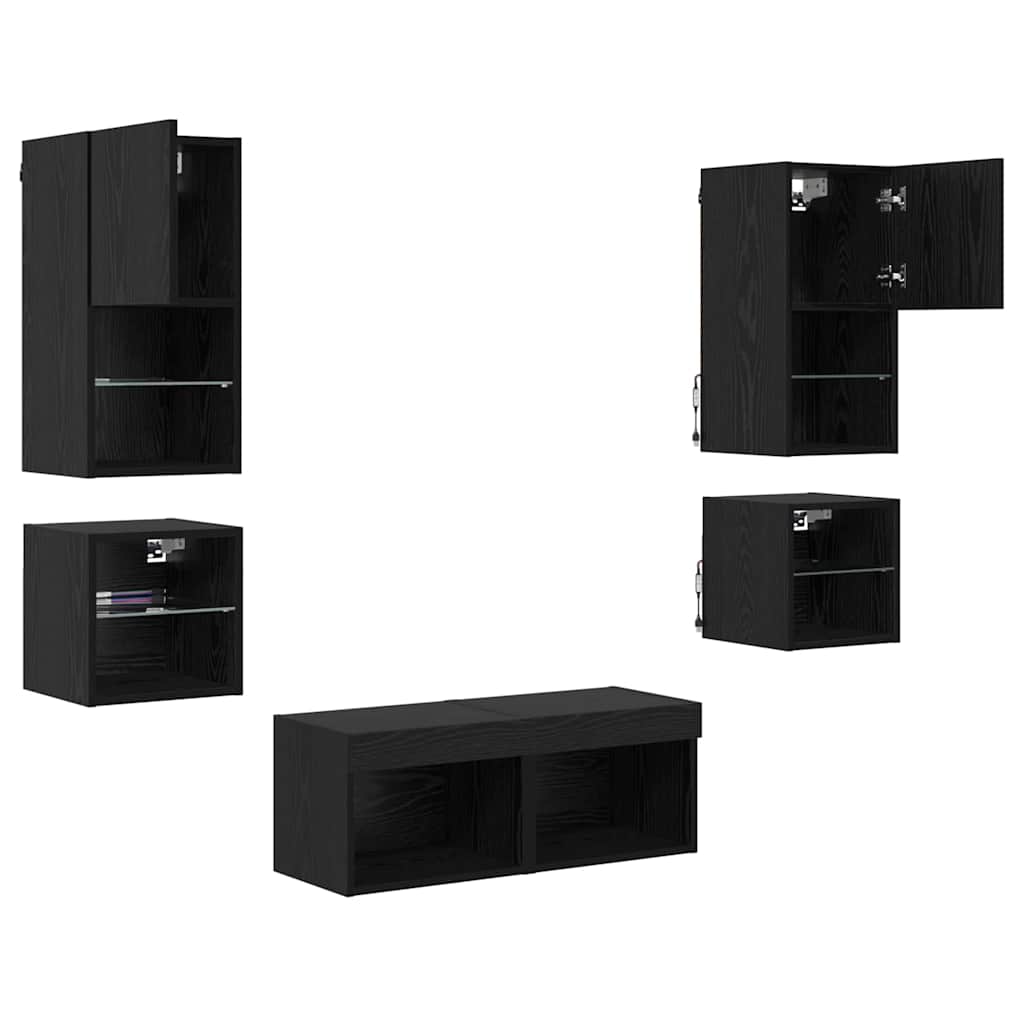 Meubles TV muraux 8 pcs Chêne noir Bois d'ingénierie - XIOS