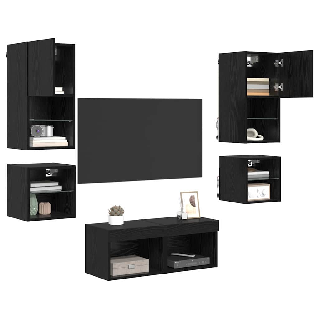 Meubles TV muraux 8 pcs Chêne noir Bois d'ingénierie - XIOS