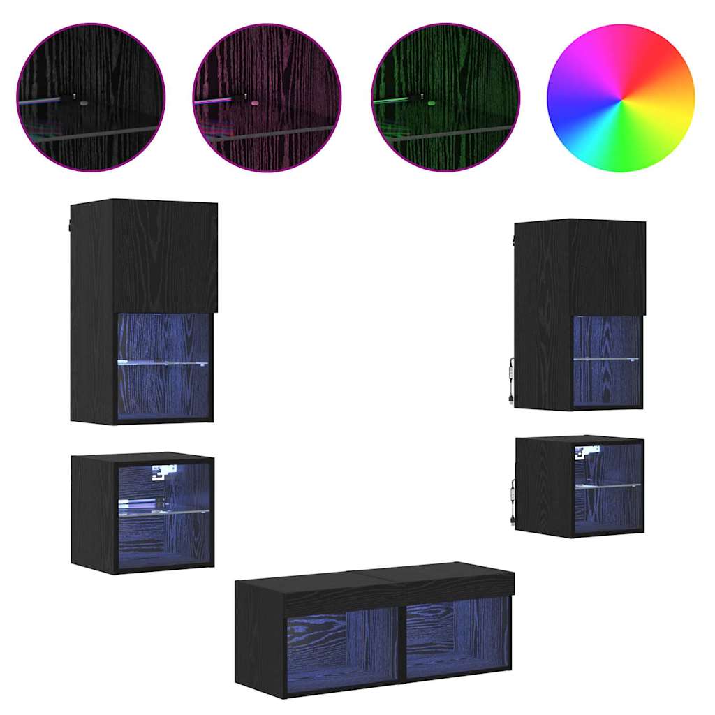 Meubles TV muraux 8 pcs Chêne noir Bois d'ingénierie - XIOS