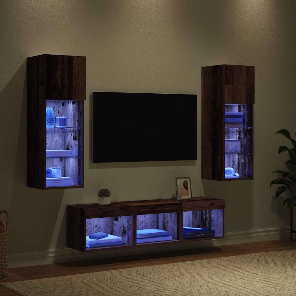 Meubles TV muraux 5 pc Chêne noir Bois d'ingénierie