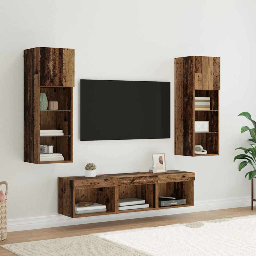 Meubles TV muraux 5 pc Chêne noir Bois d'ingénierie