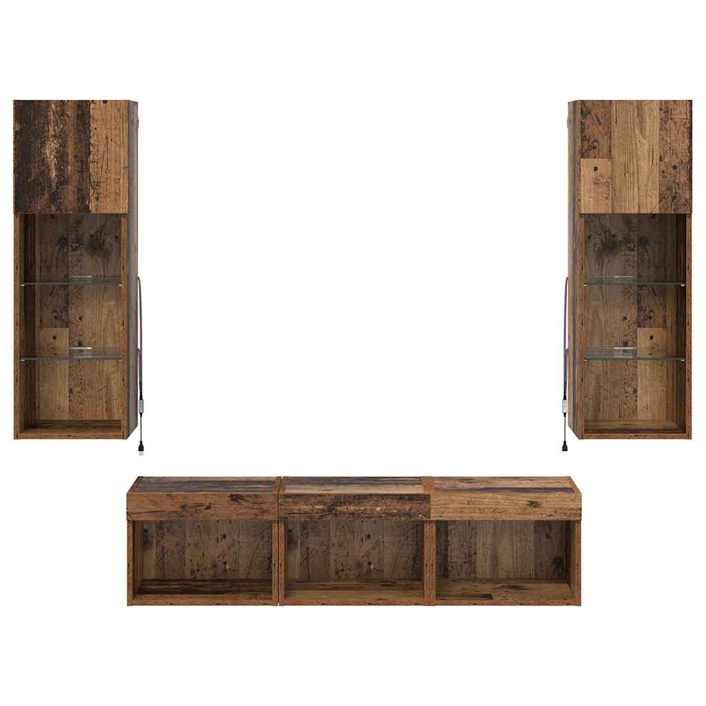 Meubles TV muraux 5 pc Chêne noir Bois d'ingénierie