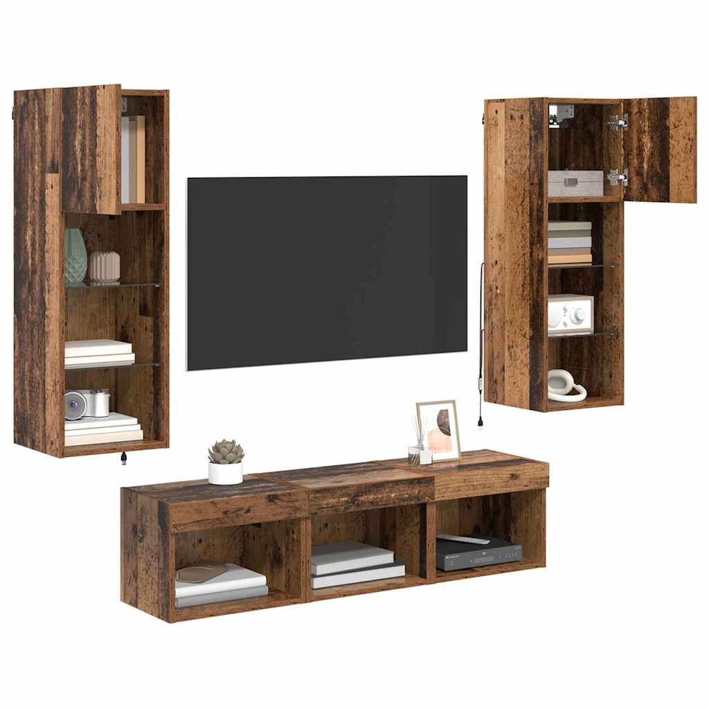 Meubles TV muraux 5 pc Chêne noir Bois d'ingénierie