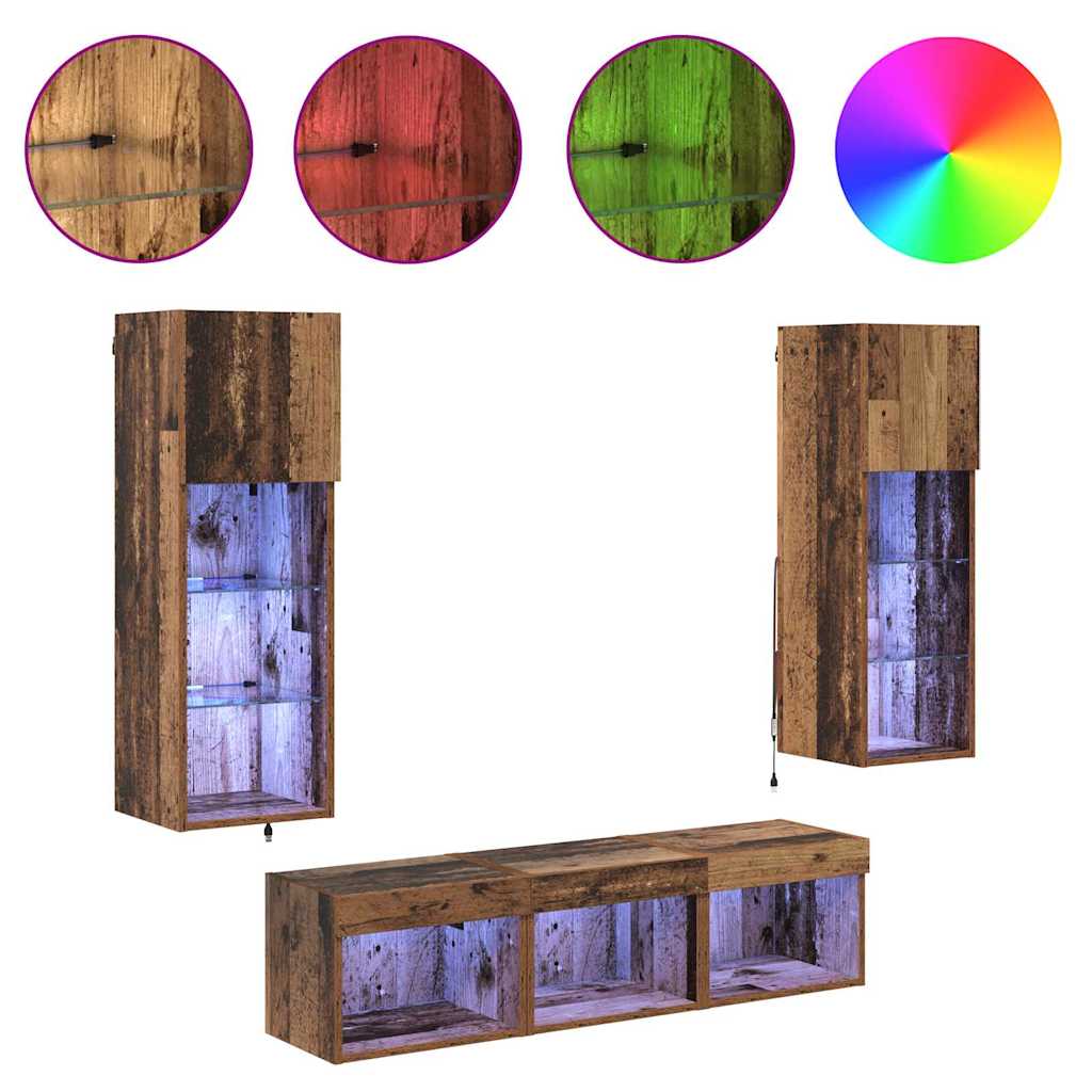 Meubles TV muraux 5 pc Chêne noir Bois d'ingénierie