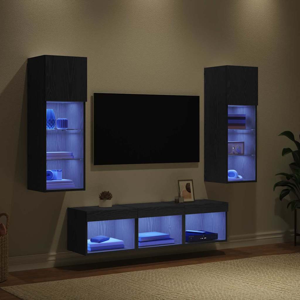 Meubles TV muraux 5 pc Chêne noir Bois d'ingénierie