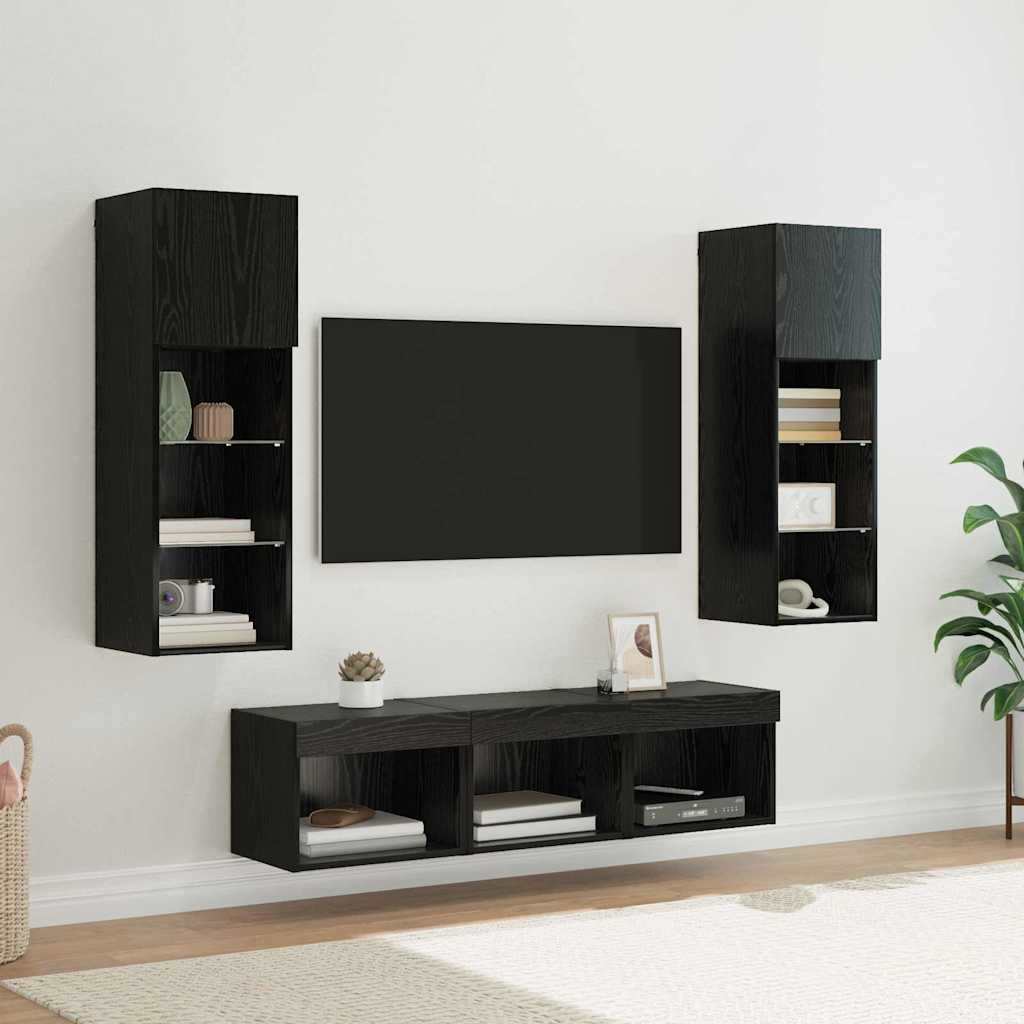 Meubles TV muraux 5 pc Chêne noir Bois d'ingénierie