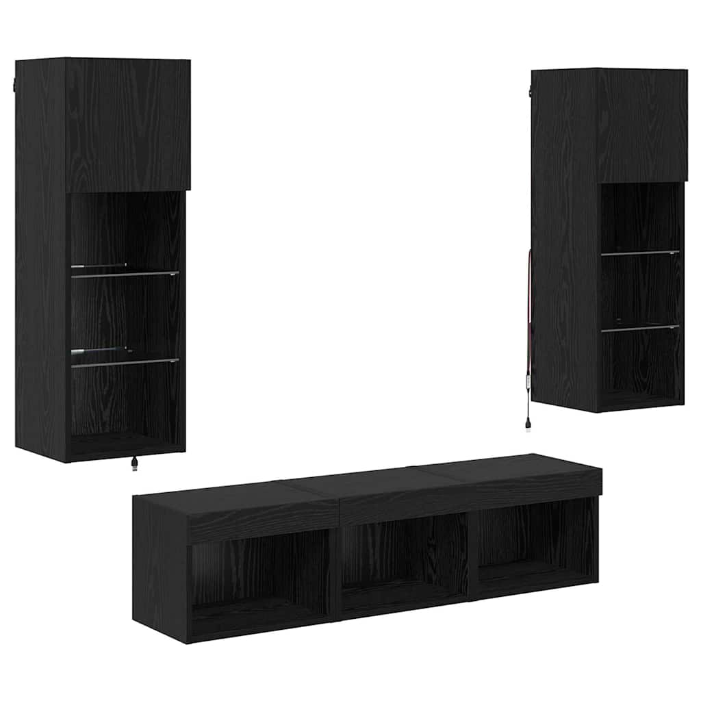 Meubles TV muraux 5 pc Chêne noir Bois d'ingénierie