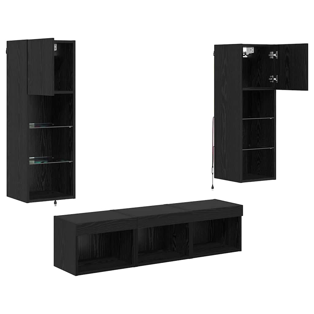 Meubles TV muraux 5 pc Chêne noir Bois d'ingénierie