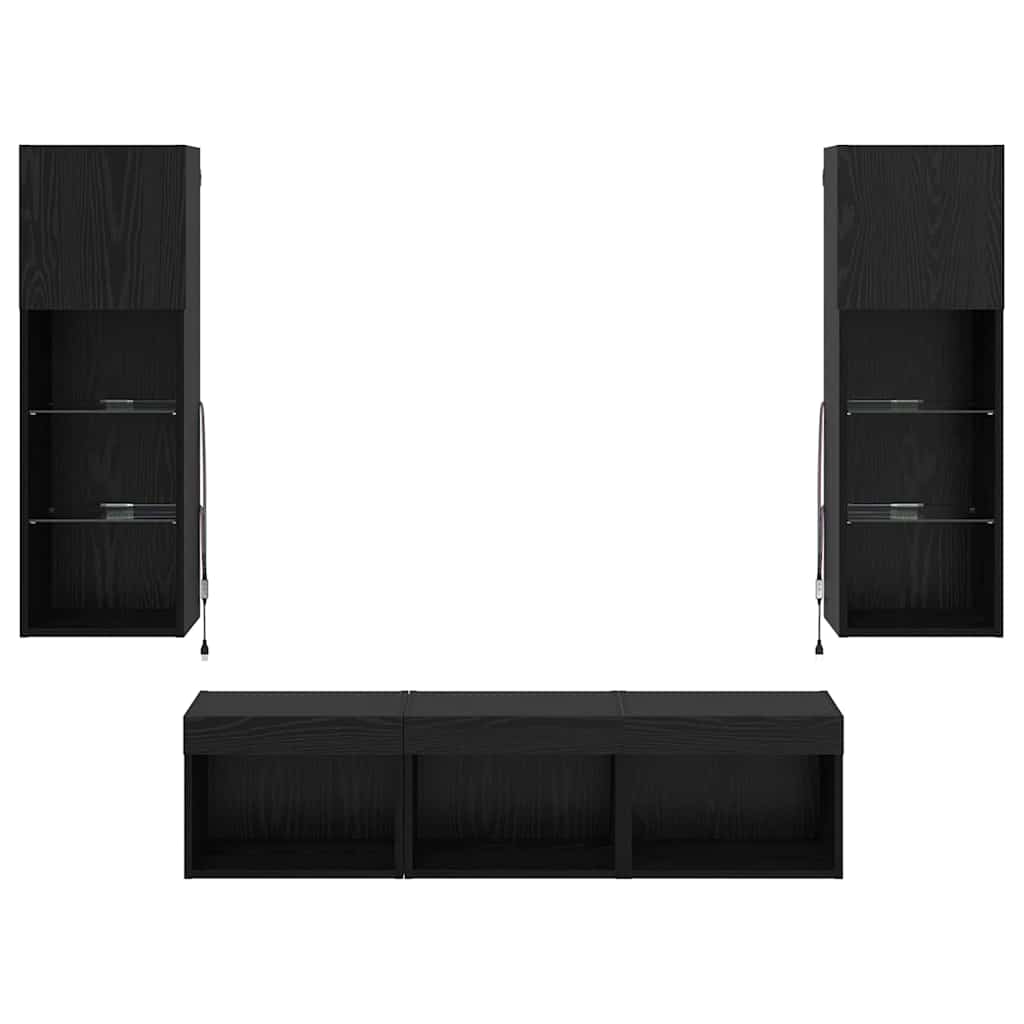 Meubles TV muraux 5 pc Chêne noir Bois d'ingénierie