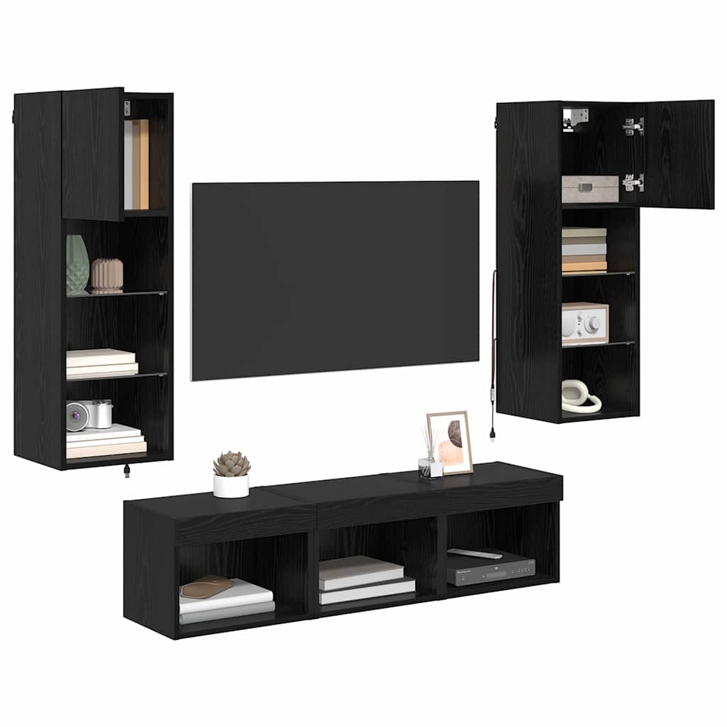 Meubles TV muraux 5 pc Chêne noir Bois d'ingénierie