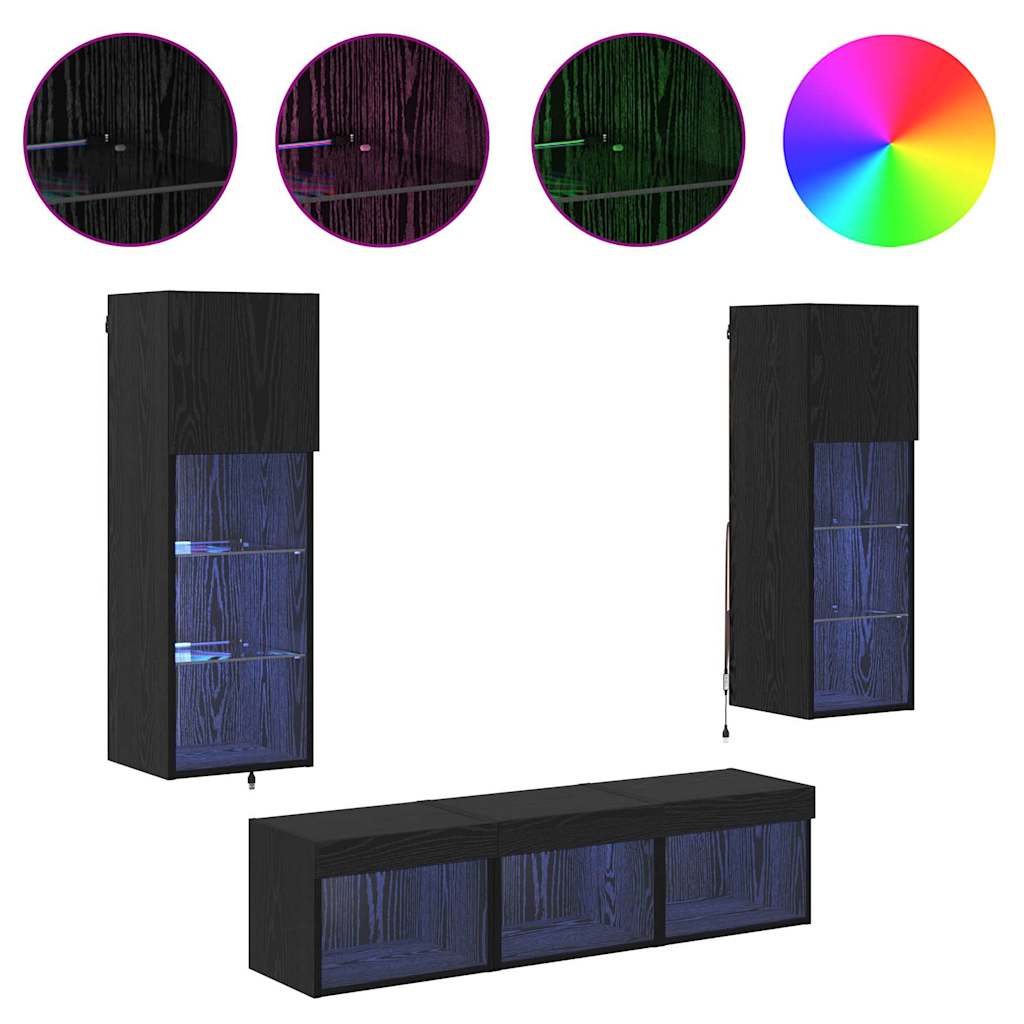 Meubles TV muraux 5 pc Chêne noir Bois d'ingénierie