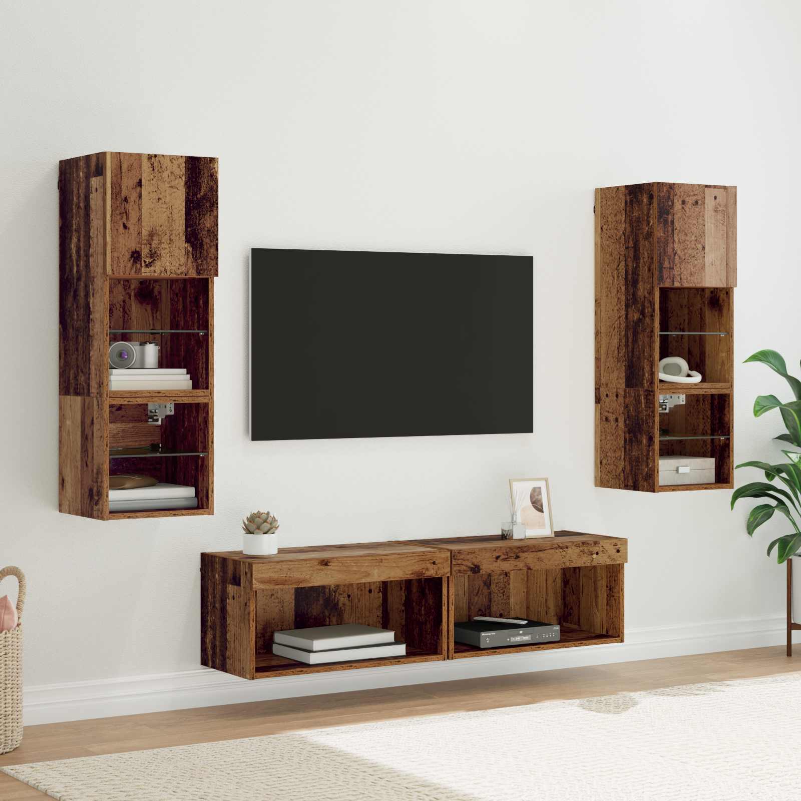 Unité murale de TV 6 pcs Bois Ancien Bois d'ingénierie - XIOS