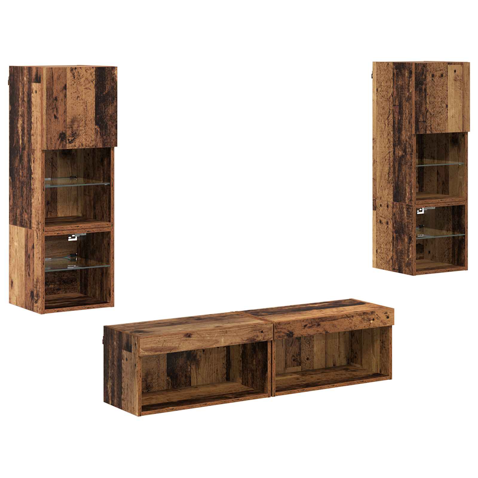 Unité murale de TV 6 pcs Bois Ancien Bois d'ingénierie - XIOS