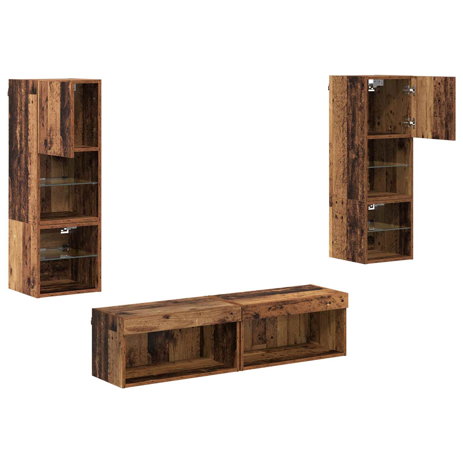 Unité murale de TV 6 pcs Bois Ancien Bois d'ingénierie - XIOS
