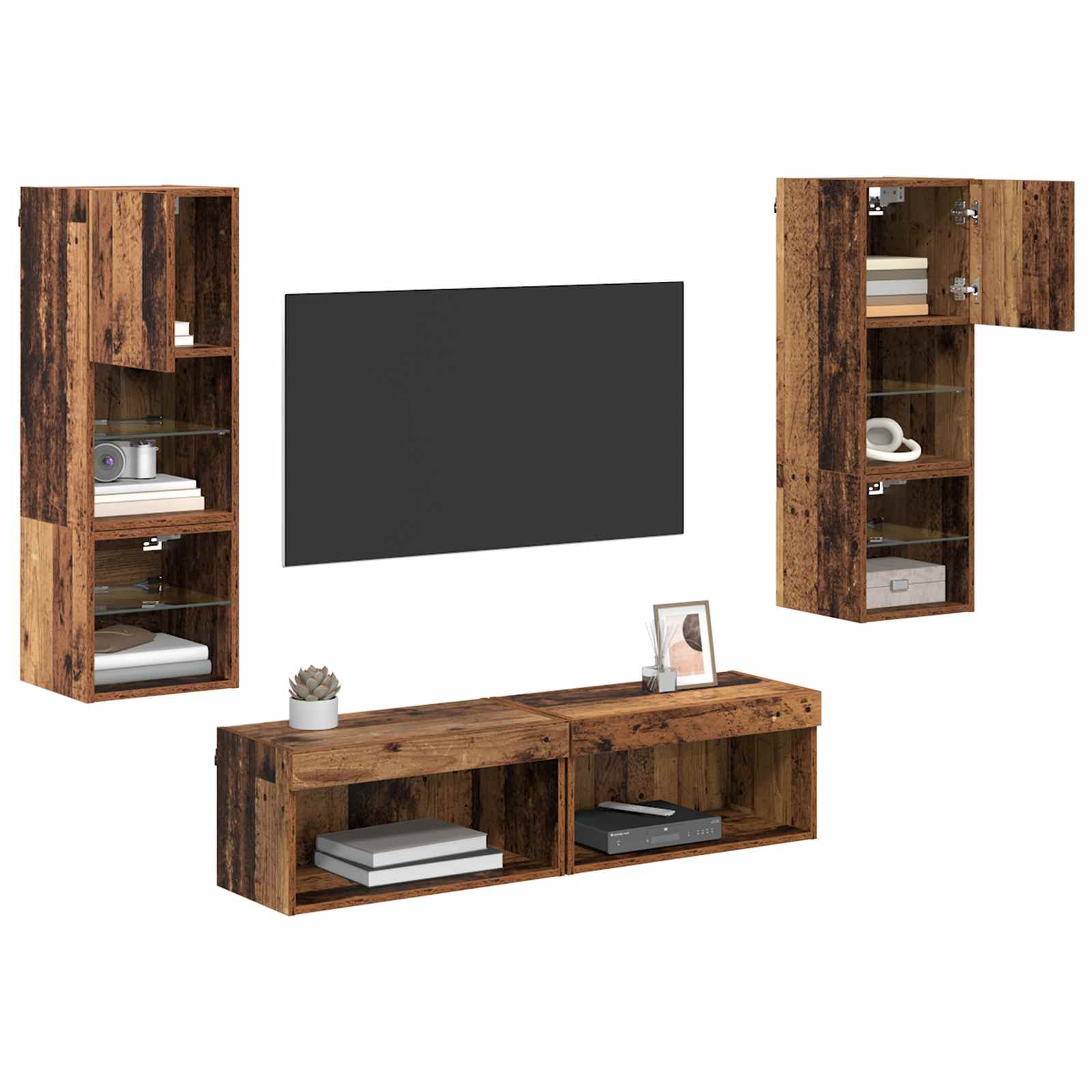 Unité murale de TV 6 pcs Bois Ancien Bois d'ingénierie - XIOS