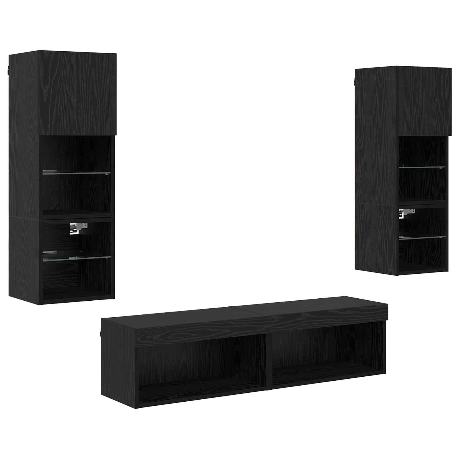 Unité murale de TV 6 pcs Chêne noir Bois d'ingénierie - XIOS
