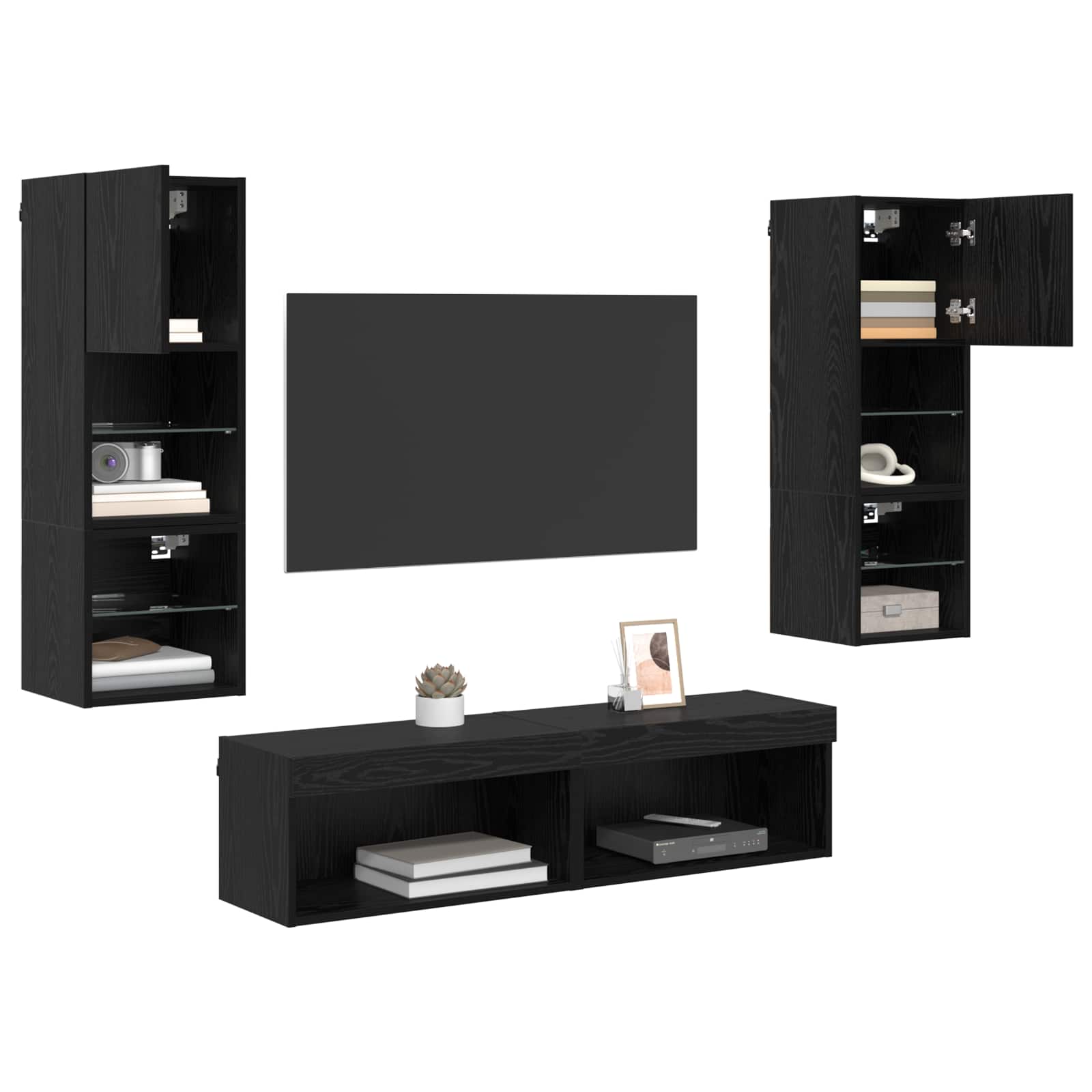 Unité murale de TV 6 pcs Chêne noir Bois d'ingénierie - XIOS