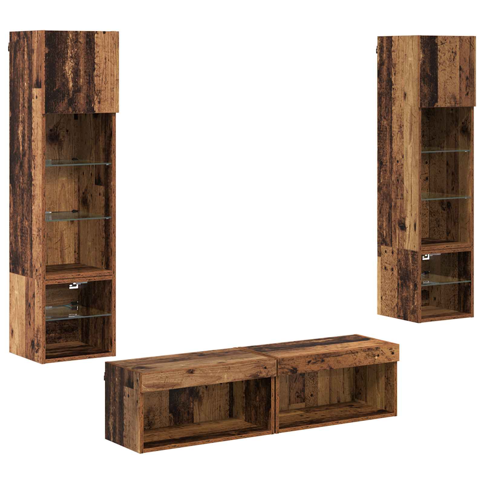 Unité murale de TV 6 pcs Bois Ancien Bois d'ingénierie - XIOS