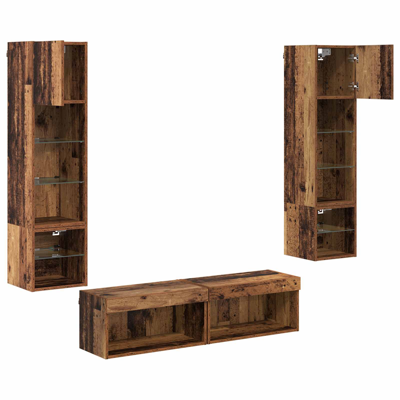 Unité murale de TV 6 pcs Bois Ancien Bois d'ingénierie - XIOS