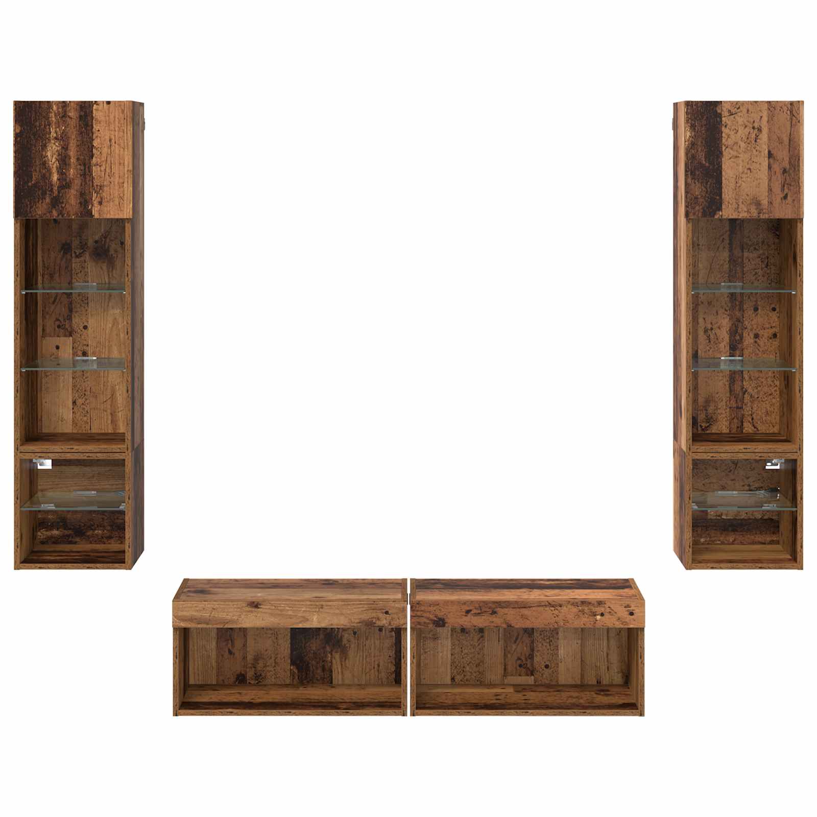 Unité murale de TV 6 pcs Bois Ancien Bois d'ingénierie - XIOS
